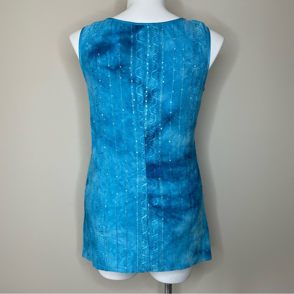 dressbarn Turquoise Tie Dye Sequins Swing Tank - Picture 2 of 8